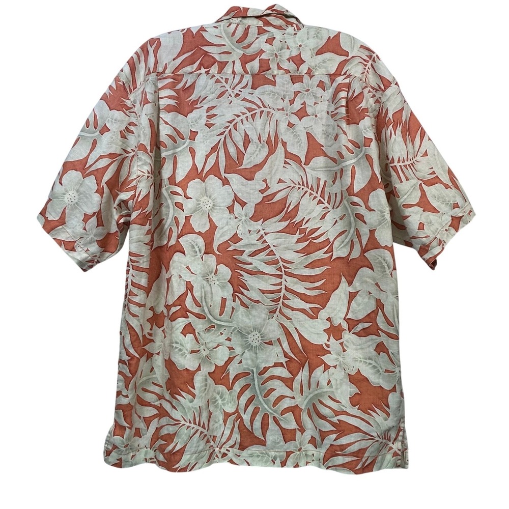 Tommy Bahama Linen Camp Shirt Mens M Orange Floral Tropical Island Hong Kong - Picture 6 of 9